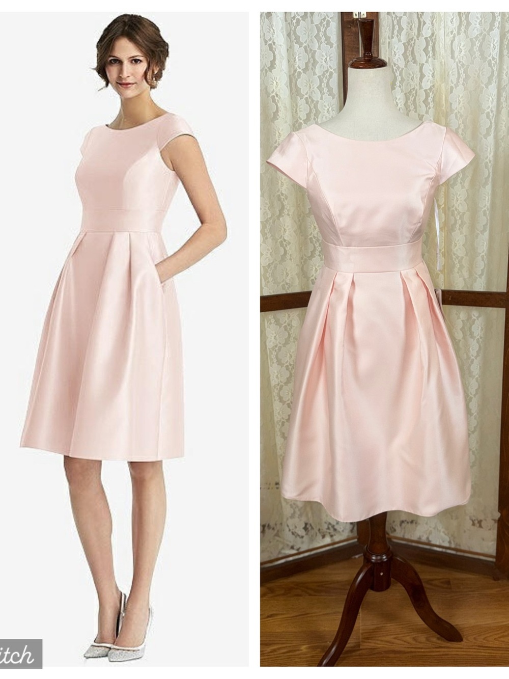 Pretty New Alfred Sung Blush Pink Satin Fit-and-Flare Dress
